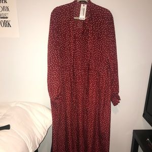 Polka Dot Tie Neck Midi Dress